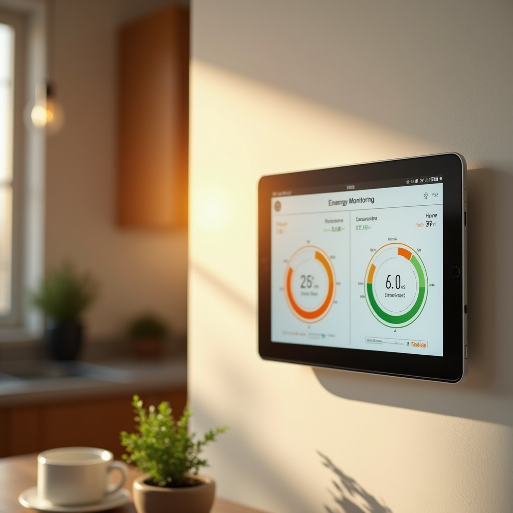 Chytrý monitor spotřeby energie v moderní domácnosti zobrazující výrobu a spotřebu